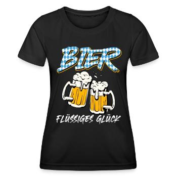 Bier Flüssiges Glück Biertrinker Bierfan Bayerisch - Frauen Funktions-T-Shirt - Schwarz - Vorne - AI Model Female 172 light (172cm)
