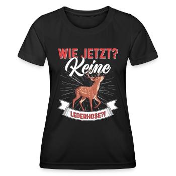 Wie Jetzt? Keine Lederhose Trachten - Frauen Funktions-T-Shirt - Schwarz - Vorne - AI Model Female 172 light (172cm)