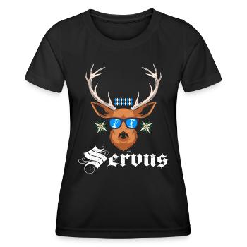 Bayerisch Servus Freistaat Bayern Blau Weiß - Frauen Funktions-T-Shirt - Schwarz - Vorne - AI Model Female 172 light (172cm)