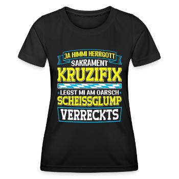 Boarisch Kruzifix Scheissglump Verreckts München - Frauen Funktions-T-Shirt - Schwarz - Vorne - AI Model Female 172 light (172cm)