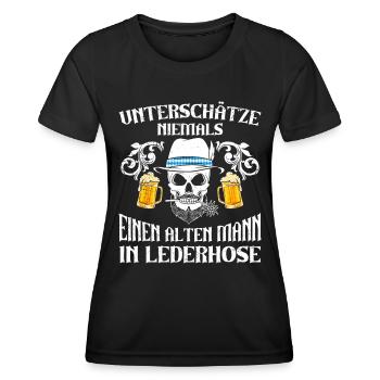 Unterschätze Nie einen Alten Mann in Lederhose - Frauen Funktions-T-Shirt - Schwarz - Vorne - AI Model Female 172 light (172cm)