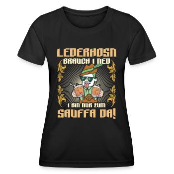 Lederhosn Brauch I ned Bin zum Sauffn Da Bierfan - Frauen Funktions-T-Shirt - Schwarz - Vorne - AI Model Female 172 light (172cm)