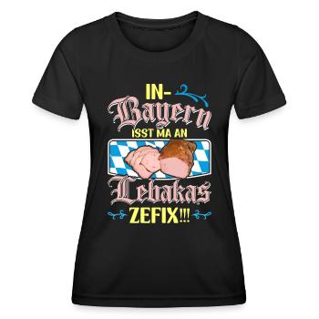 Leberkäse In Bavaria, Ma An eats Lebaka's Zefix - Women's Functional T-Shirt - black - Front - AI Model Female 172 light (172cm)