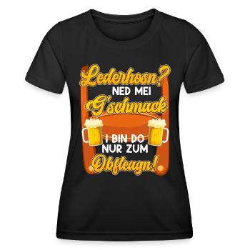 Lederhosn? Ned mei Gschmack Do zum Obfleagn! - Frauen Funktions-T-Shirt - Schwarz - Vorne - AI Model Female 172 light (172cm)