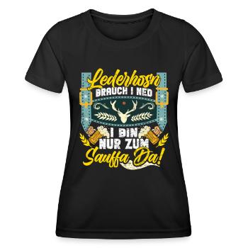 Lederhosn Brauch I ned Bin zum Sauffn Da Bierfan - Frauen Funktions-T-Shirt - Schwarz - Vorne - AI Model Female 172 light (172cm)