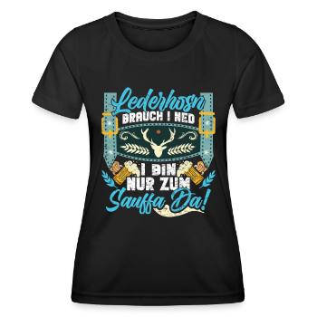 Lederhosn Brauch I ned Bin zum Sauffn Da Bierfan - Frauen Funktions-T-Shirt - Schwarz - Vorne - AI Model Female 172 light (172cm)