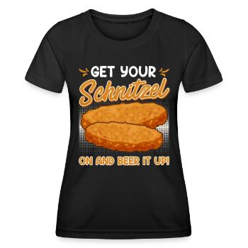Deutsches Essen Get your Schnitzel on Beer it Up - Frauen Funktions-T-Shirt - Schwarz - Vorne - AI Model Female 172 light (172cm)