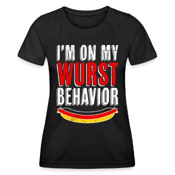 Deutsche Bratwurst I'm on my Wurst Behavior - Frauen Funktions-T-Shirt - Schwarz - Vorne - AI Model Female 172 light (172cm)