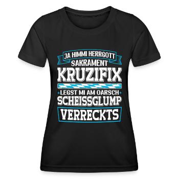Boarisch Kruzifix Scheissglump Verreckts München - Frauen Funktions-T-Shirt - Schwarz - Vorne - AI Model Female 172 light (172cm)