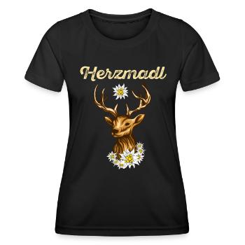 Bayerisches Shirt Frauen Herzmadel Bayerisches - Frauen Funktions-T-Shirt - Schwarz - Vorne - AI Model Female 172 light (172cm)