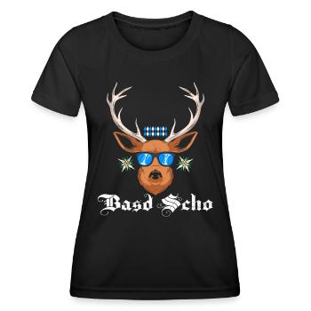 Basd Scho Boarisch Bayern Flagge Bayern Weiß Blau - Frauen Funktions-T-Shirt - Schwarz - Vorne - AI Model Female 172 light (172cm)