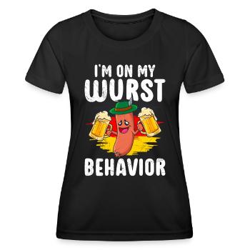 Deutsche Bratwurst I'm on my Wurst Behavior - Frauen Funktions-T-Shirt - Schwarz - Vorne - AI Model Female 172 light (172cm)