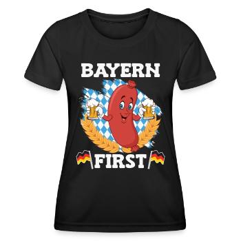 Bayern First Bayerische Bratwurst Weiß Blau - Frauen Funktions-T-Shirt - Schwarz - Vorne - AI Model Female 172 light (172cm)