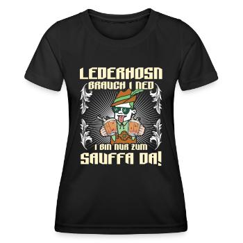 Lederhosn Brauch I ned Bin zum Sauffn Da Bierfan - Frauen Funktions-T-Shirt - Schwarz - Vorne - AI Model Female 172 light (172cm)