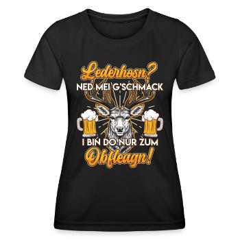 Lederhosn? Ned mei Gschmack Do zum Obfleagn! - Frauen Funktions-T-Shirt - Schwarz - Vorne - AI Model Female 172 light (172cm)