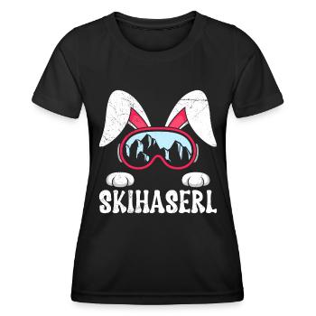 Skihaserl Skihasen Shirt Skihasen Apres Party - Frauen Funktions-T-Shirt - Schwarz - Vorne - AI Model Female 172 light (172cm)