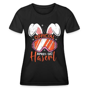 Official Apres-Ski Haserl Skihasen Skifahren - Frauen Funktions-T-Shirt - Schwarz - Vorne - AI Model Female 172 light (172cm)