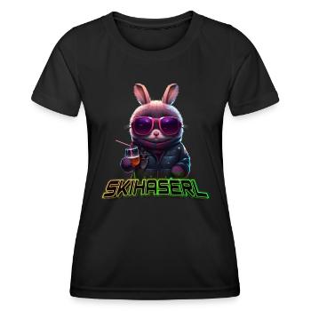 Skihaserl Skihasen Skifahrer Damen Skihäschen - Frauen Funktions-T-Shirt - Schwarz - Vorne - AI Model Female 172 light (172cm)