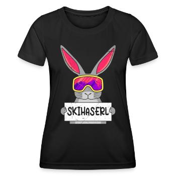 Skihaserl Skihasen Shirt Skihasen Apres Party - Frauen Funktions-T-Shirt - Schwarz - Vorne - AI Model Female 172 light (172cm)