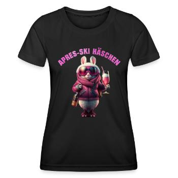 Apres-Ski Häschen Cool mit Cocktail Ski Party - Frauen Funktions-T-Shirt - Schwarz - Vorne - AI Model Female 172 light (172cm)