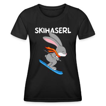 Skihaserl Skihasen Shirt Skihasen Apres Party - Frauen Funktions-T-Shirt - Schwarz - Vorne - AI Model Female 172 light (172cm)