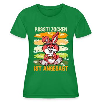 Videospiele Pssst! Zocken ist Angesagt Vide Gamer - Frauen Funktions-T-Shirt - Kelly Green - Vorne - AI Model Female 172 dark (172cm)