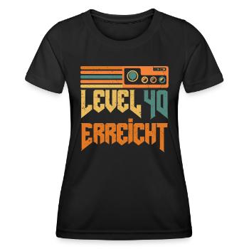 Retro Gamer Level 40 Unlocked B-Day Alter - Frauen Funktions-T-Shirt - Schwarz - Vorne - AI Model Female 172 light (172cm)