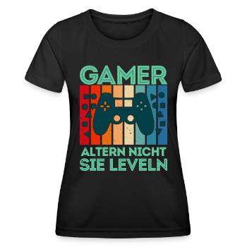 Gamer Altern nicht sie Leveln B-Day Video Spieler - Frauen Funktions-T-Shirt - Schwarz - Vorne - AI Model Female 172 light (172cm)