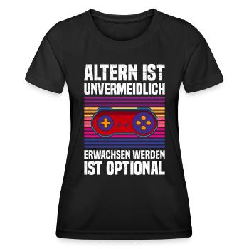 Altern ist Unvermeidlich Retro Zocker B-Day - Frauen Funktions-T-Shirt - Schwarz - Vorne - AI Model Female 172 light (172cm)