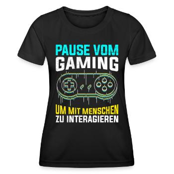 Video Spieler Pause vom Gaming Controller Video - Frauen Funktions-T-Shirt - Schwarz - Vorne - AI Model Female 172 light (172cm)