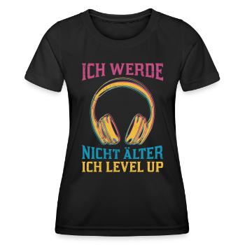 Retro Gamer B-Day Werde nicht Älter Ich Level Up - Frauen Funktions-T-Shirt - Schwarz - Vorne - AI Model Female 172 light (172cm)