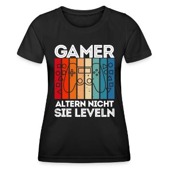 Gamer Altern nicht sie Leveln B-Day Video Spieler - Frauen Funktions-T-Shirt - Schwarz - Vorne - AI Model Female 172 light (172cm)