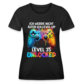 Level 35 Unlocked B-Day 35 Jahre Videospiel - Frauen Funktions-T-Shirt - Schwarz - Vorne - AI Model Female 172 light (172cm)