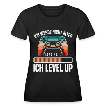 Retro Gamer B-Day Werde nicht Älter Ich Level Up - Frauen Funktions-T-Shirt - Schwarz - Vorne - AI Model Female 172 light (172cm)