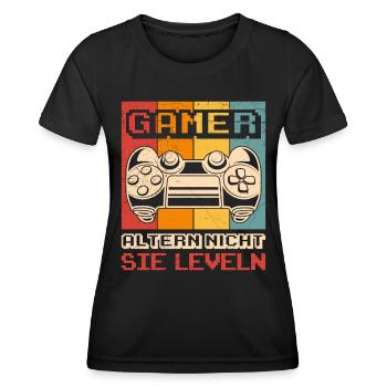 Gamer Altern Nicht Sie Leveln B-Day Controller - Frauen Funktions-T-Shirt - Schwarz - Vorne - AI Model Female 172 light (172cm)