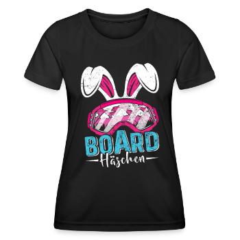 Snowboard Häschen Hasenohren Snowboarderin - Frauen Funktions-T-Shirt - Schwarz - Vorne - AI Model Female 172 light (172cm)