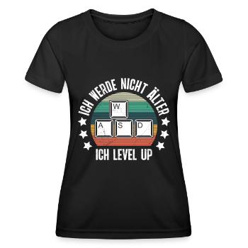 Retro Gamer B-Day Werde nicht Älter Ich Level Up - Frauen Funktions-T-Shirt - Schwarz - Vorne - AI Model Female 172 light (172cm)