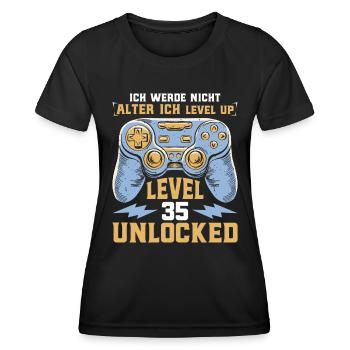 Retro Gamer B-Day Level 35 Unlocked Zocker - Frauen Funktions-T-Shirt - Schwarz - Vorne - AI Model Female 172 light (172cm)