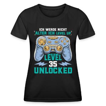 Retro Gamer B-Day Level 35 Unlocked Zocker - Frauen Funktions-T-Shirt - Schwarz - Vorne - AI Model Female 172 light (172cm)