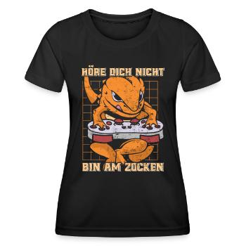 Gaming Echse Höre dich nicht Bin am Zocken - Frauen Funktions-T-Shirt - Schwarz - Vorne - AI Model Female 172 light (172cm)