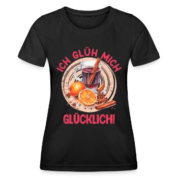 Glühweinstand Ich Glüh mich Glücklich Weihnachten - Frauen Funktions-T-Shirt - Schwarz - Vorne - AI Model Female 172 light (172cm)