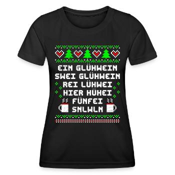 Glühwein Bude Ein Glühwein Swei Glühwein rei... - Frauen Funktions-T-Shirt - Schwarz - Vorne - AI Model Female 172 light (172cm)