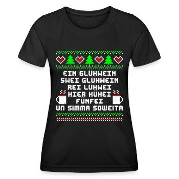 Glühwein Bude Ein Glühwein Swei Glühwein rei... - Frauen Funktions-T-Shirt - Schwarz - Vorne - AI Model Female 172 light (172cm)