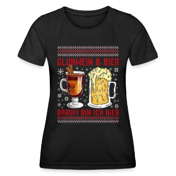 Glühwein und Bier Darum bin Ich Hier Weihnachten - Frauen Funktions-T-Shirt - Schwarz - Vorne - AI Model Female 172 light (172cm)