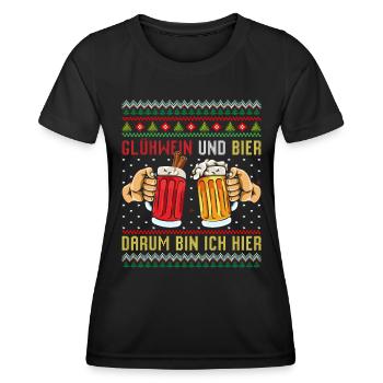 Glühwein und Bier Darum bin Ich Hier Weihnachten - Frauen Funktions-T-Shirt - Schwarz - Vorne - AI Model Female 172 light (172cm)