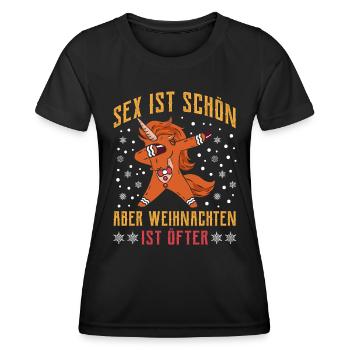 Lustig Sex ist Schön aber Weihnachten ist Öfter - Frauen Funktions-T-Shirt - Schwarz - Vorne - AI Model Female 172 light (172cm)