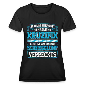 Boarisch Kruzifix Scheissglump Verreckts München - Frauen Funktions-T-Shirt - Schwarz - Vorne - AI Model Female 172 light (172cm)