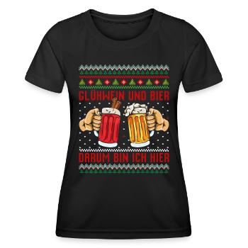 Glühwein und Bier Darum bin Ich Hier Weihnachten - Frauen Funktions-T-Shirt - Schwarz - Vorne - AI Model Female 172 light (172cm)