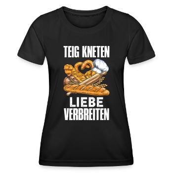 Brotbacken Teig Kneten Liebe Verbreiten Backfans - Frauen Funktions-T-Shirt - Schwarz - Vorne - AI Model Female 172 light (172cm)