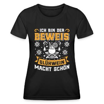 Glühwein Ich bin der Beweis Glühwein macht Schön - Frauen Funktions-T-Shirt - Schwarz - Vorne - AI Model Female 172 light (172cm)